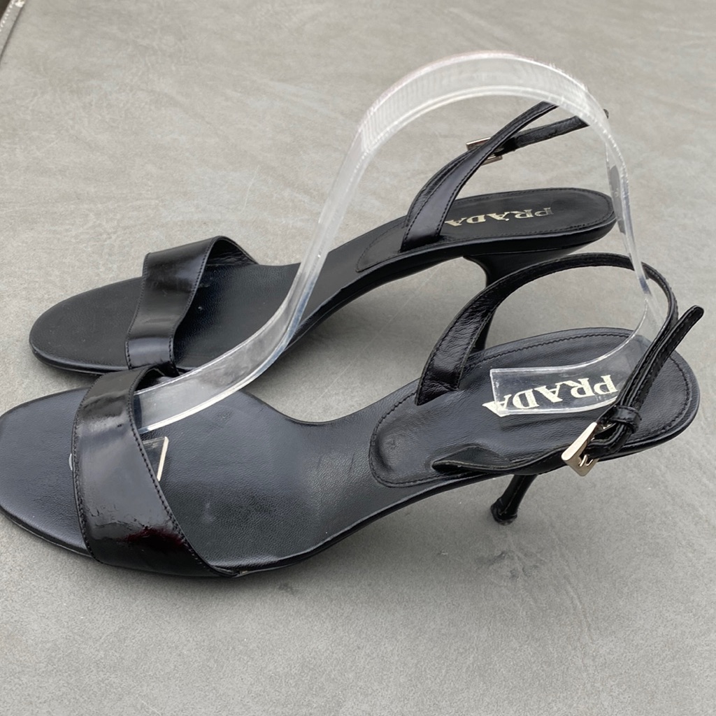 Prada Black Leather Sandals With Adjustable Straps Size 39